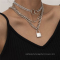 Geometric clavicle chain hip hop lock necklace punk multi-layer chain tassel necklace